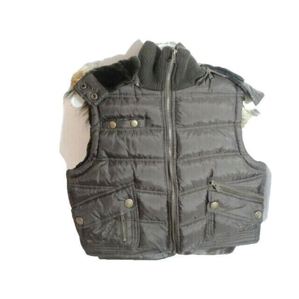 Apollo Outerwear Vest Detachable Zipper Faux Fur Hood Size XL Brown Puffer NEW